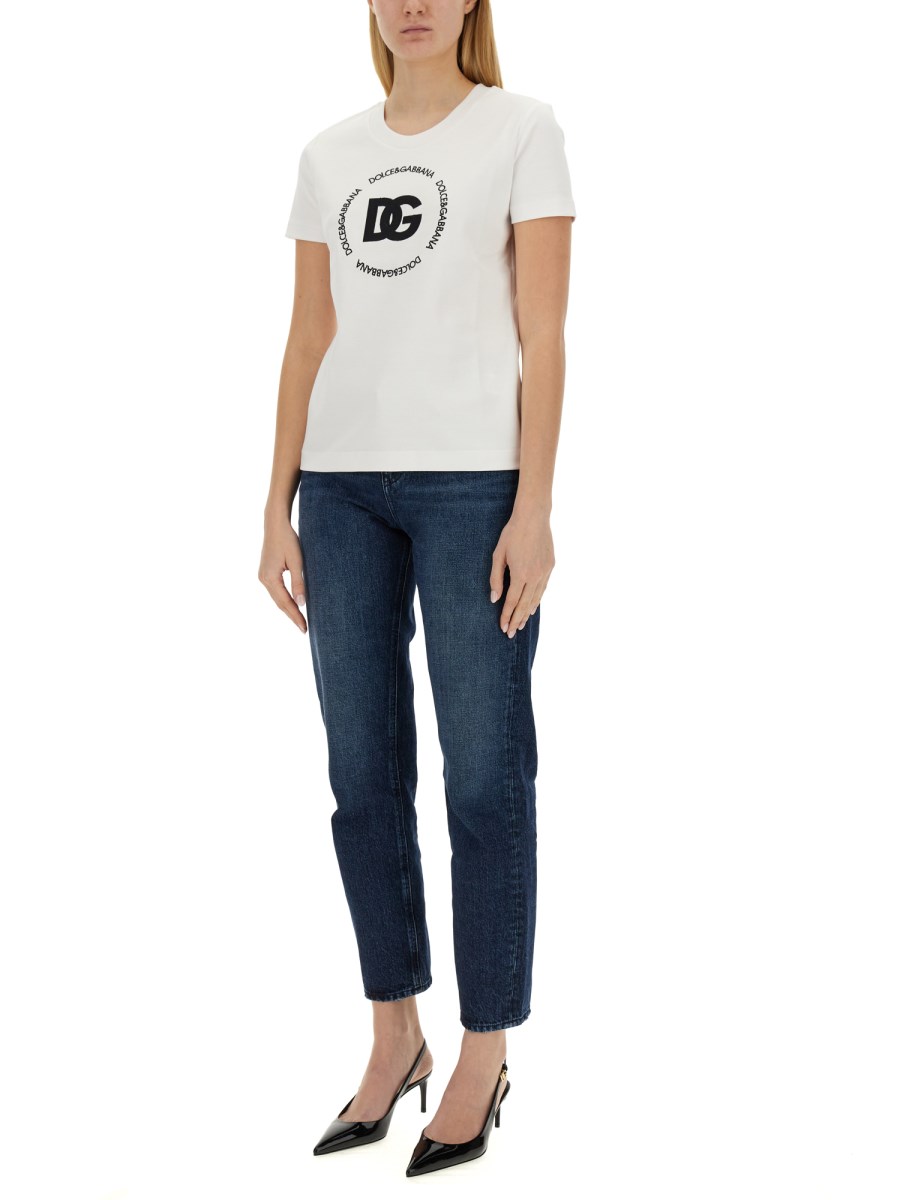 DOLCE & GABBANA T-SHIRT IN JERSEY DI COTONE CON LOGO In Linea