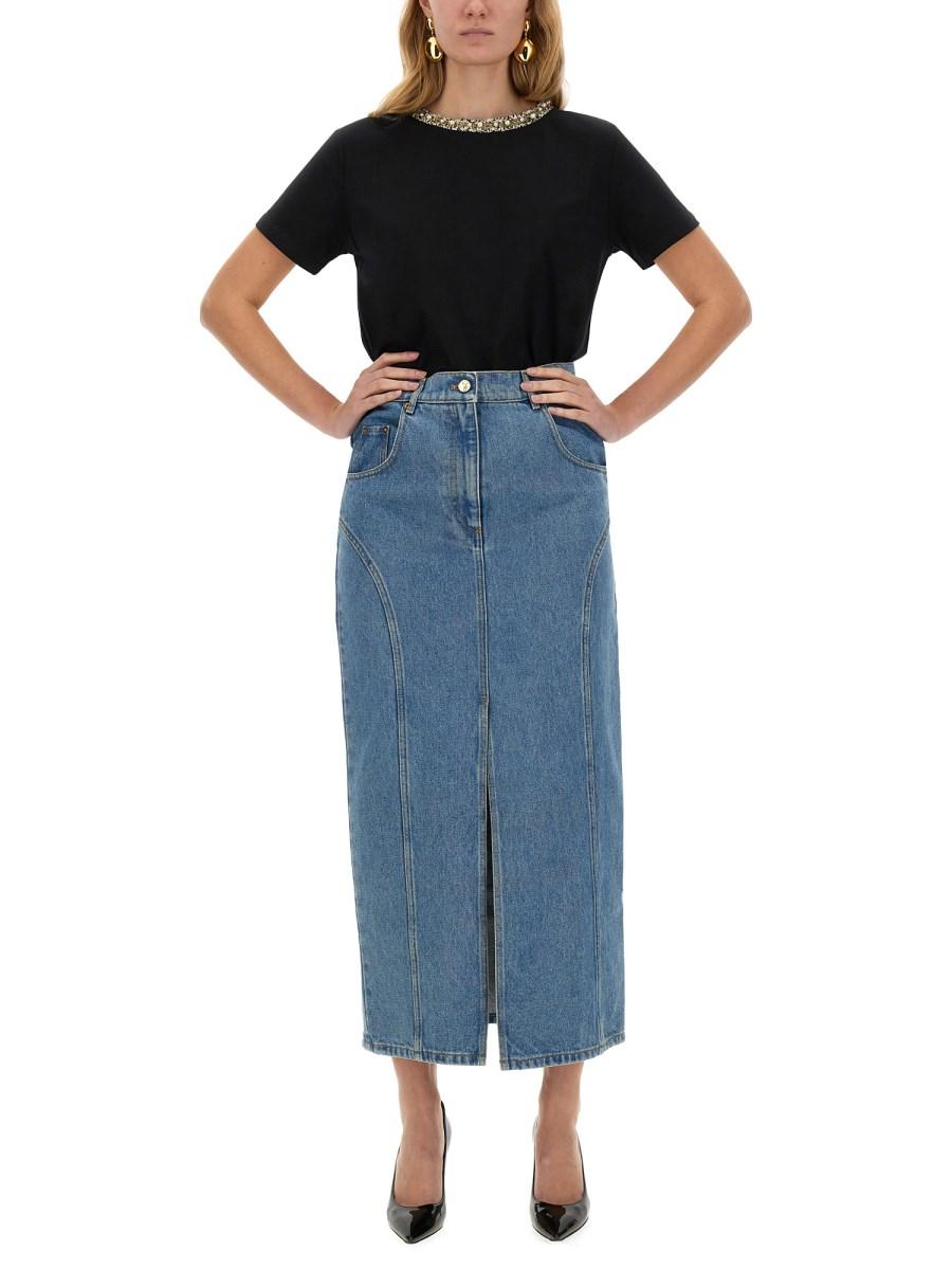 NINA RICCI GONNA LUNGA IN DENIM CON SPACCO Sconto