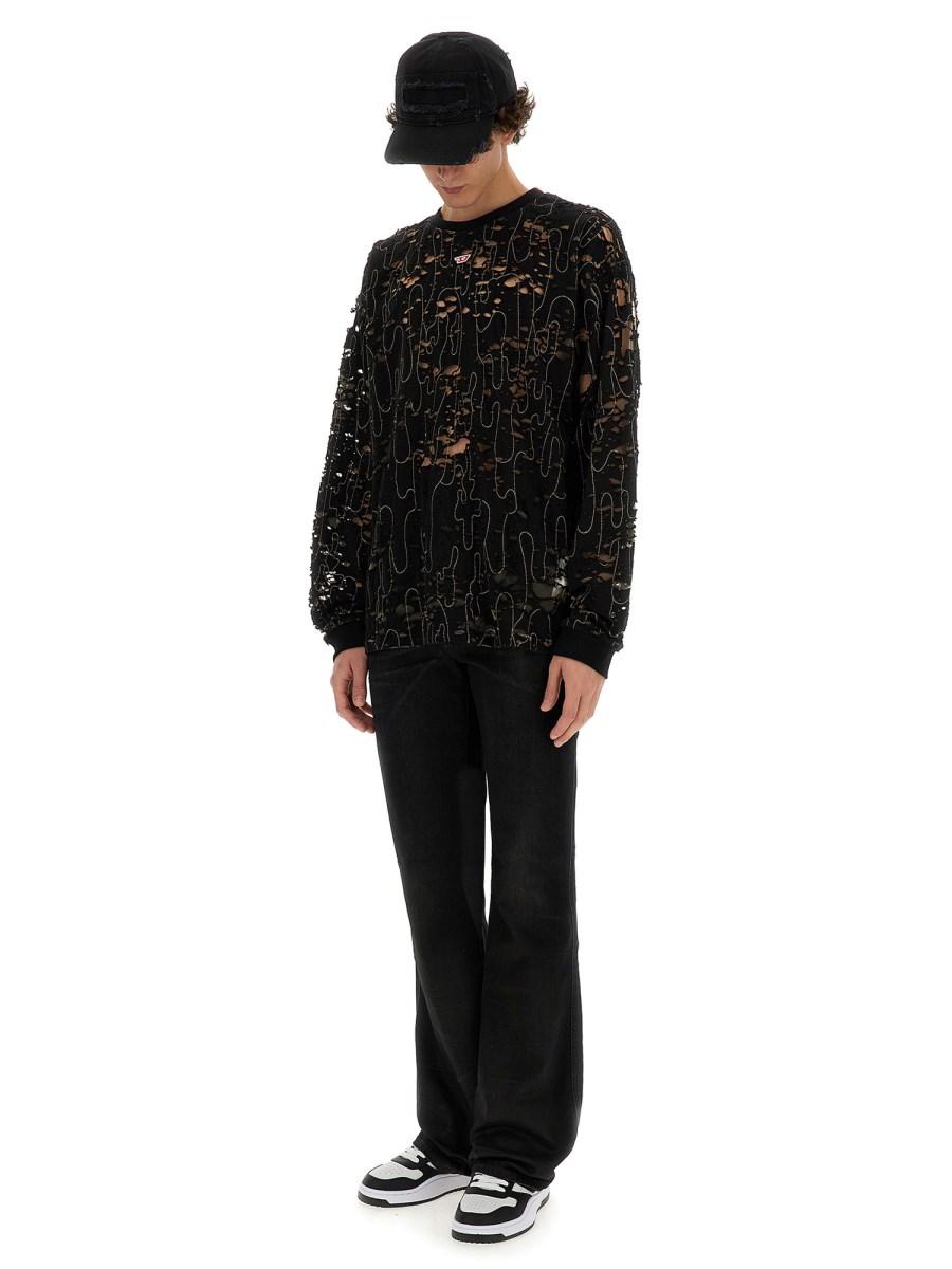DIESEL MAGLIA "T-BOXT-LS-DEVOR" IN TULLE E JERSEY DESTROYED Novità