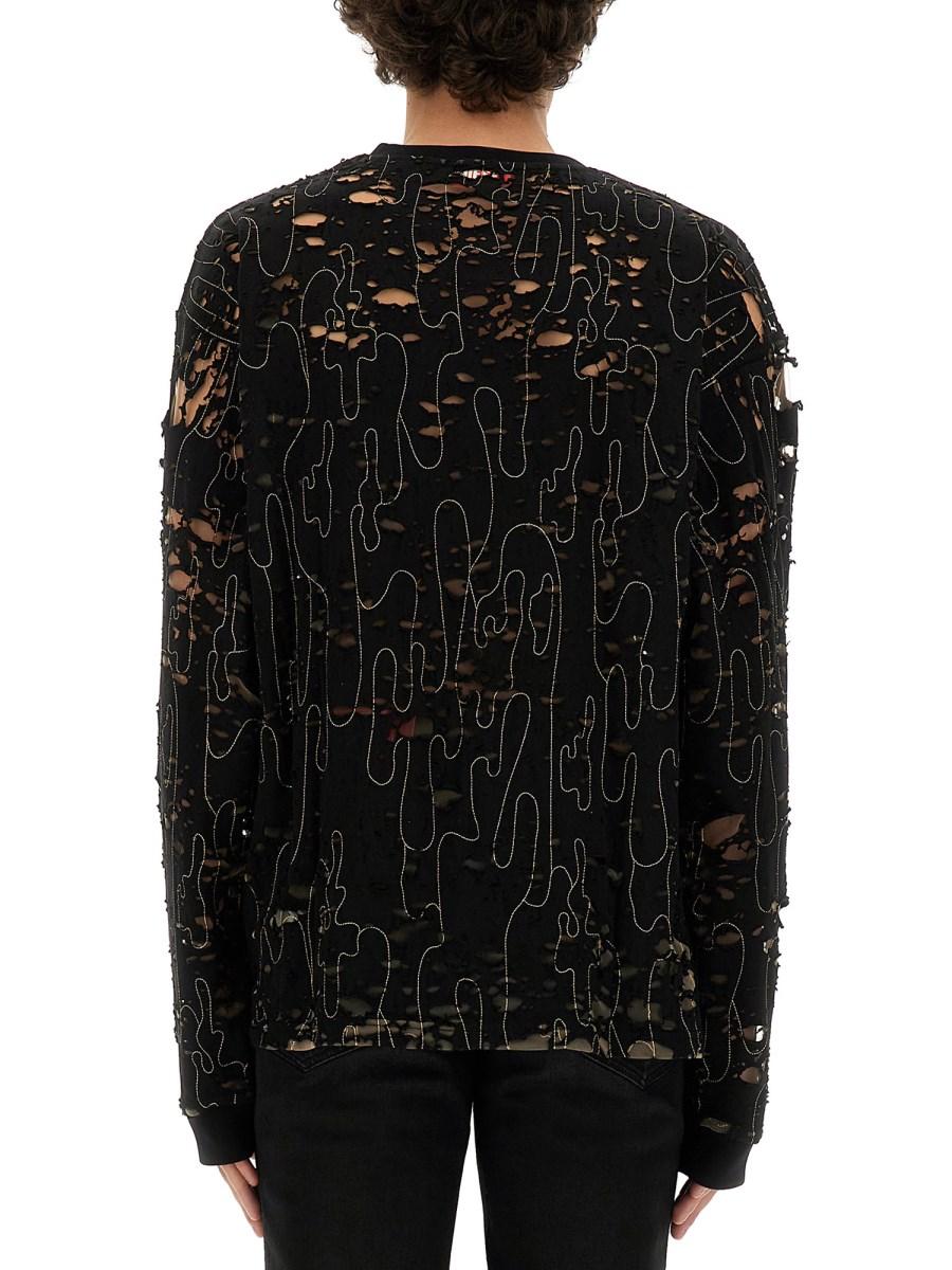 DIESEL MAGLIA "T-BOXT-LS-DEVOR" IN TULLE E JERSEY DESTROYED Novità