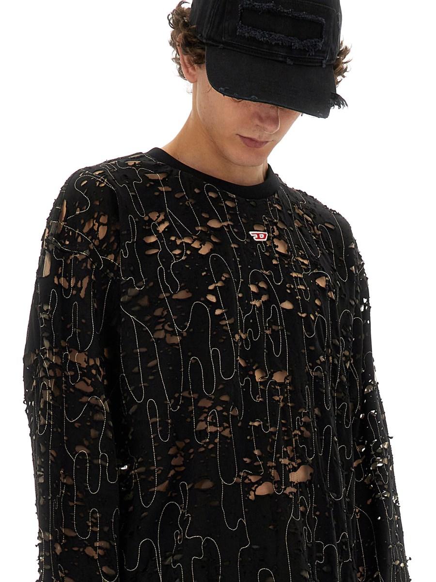DIESEL MAGLIA "T-BOXT-LS-DEVOR" IN TULLE E JERSEY DESTROYED Novità