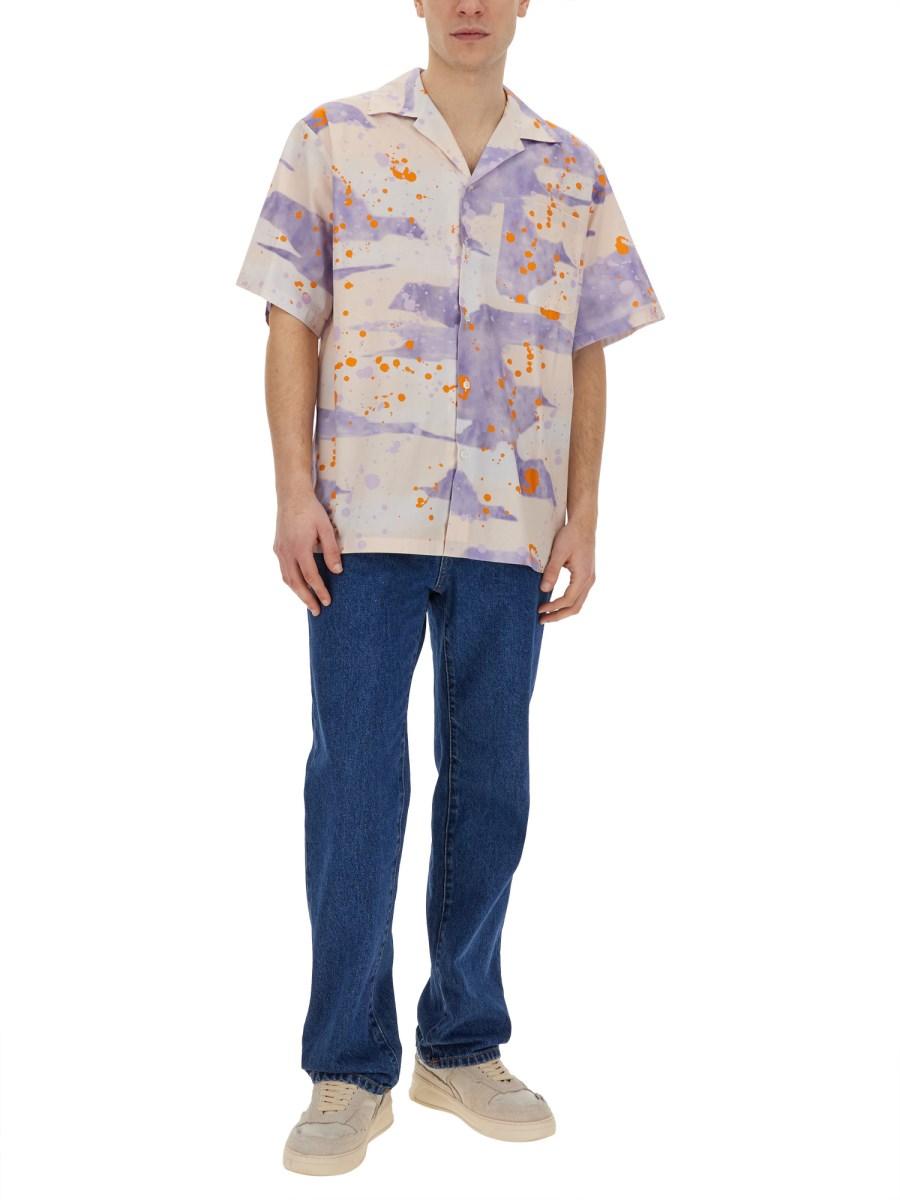 MSGM CAMICIA BOWLING IN POPELINE CON STAMPA "DRIPPING CAMO" Vendite Flash