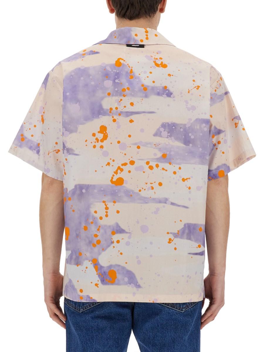 MSGM CAMICIA BOWLING IN POPELINE CON STAMPA "DRIPPING CAMO" Vendite Flash