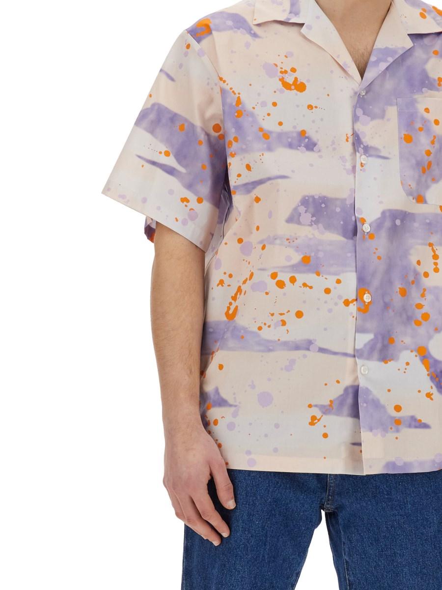 MSGM CAMICIA BOWLING IN POPELINE CON STAMPA "DRIPPING CAMO" Vendite Flash