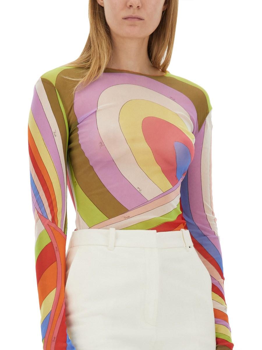 PUCCI T-SHIRT IN TULLE CON STAMPA IRIDE Sconto