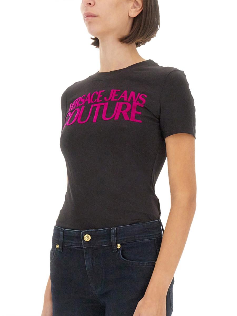 VERSACE JEANS COUTURE T-SHIRT IN JERSEY DI COTONE CON LOGO Vendite Flash