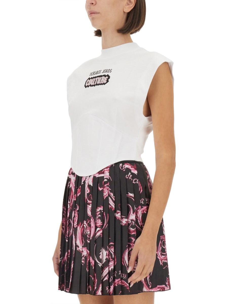 VERSACE JEANS COUTURE TOP IN JERSEY DI COTONE CON LOGO Negozio