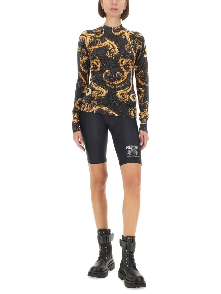 VERSACE JEANS COUTURE T-SHIRT IN MAGLIA LUREX CHROMO In Saldo