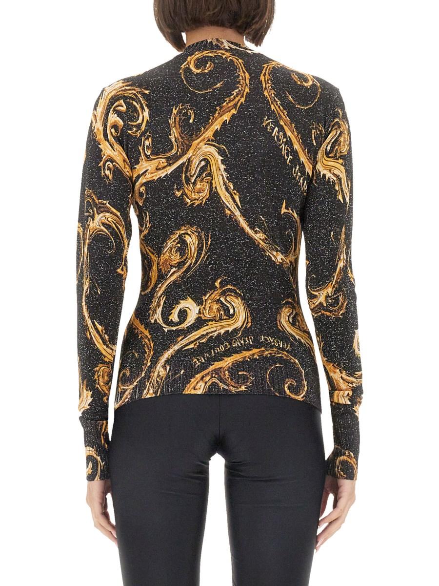 VERSACE JEANS COUTURE T-SHIRT IN MAGLIA LUREX CHROMO In Saldo