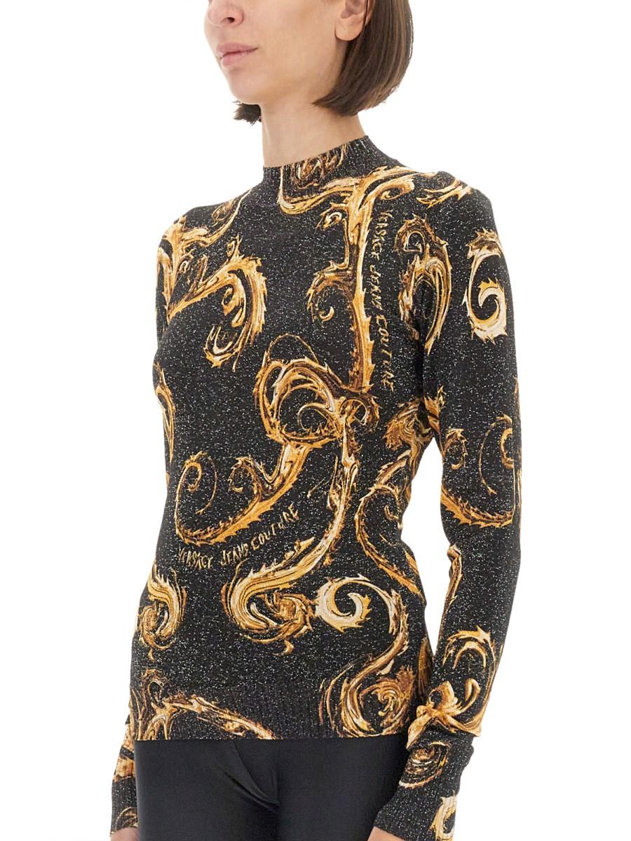VERSACE JEANS COUTURE T-SHIRT IN MAGLIA LUREX CHROMO In Saldo