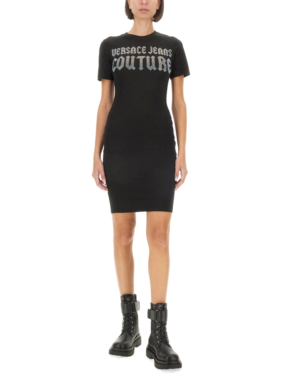 VERSACE JEANS COUTURE ABITO MIDI IN COTONE CON LOGO In Linea