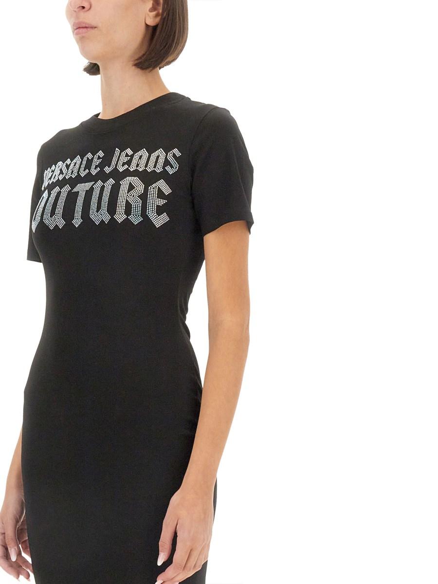 VERSACE JEANS COUTURE ABITO MIDI IN COTONE CON LOGO In Linea