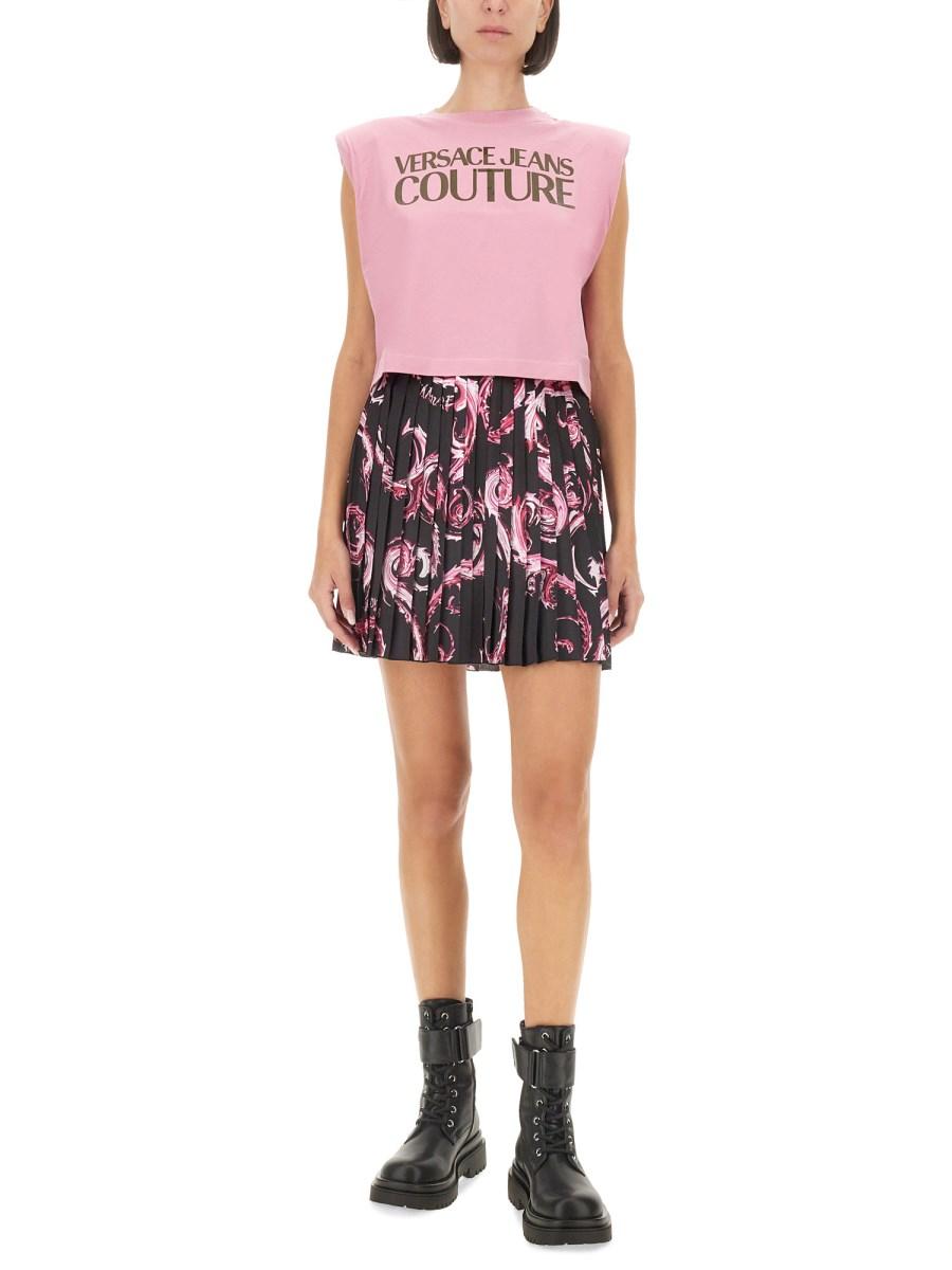 VERSACE JEANS COUTURE TOP IN JERSEY DI COTONE CON LOGO Nuovo