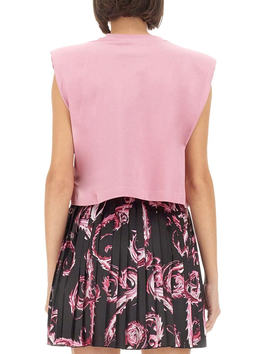 VERSACE JEANS COUTURE TOP IN JERSEY DI COTONE CON LOGO Nuovo