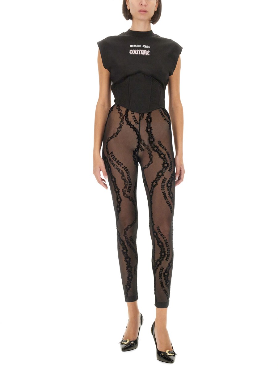 VERSACE JEANS COUTURE TOP IN JERSEY DI COTONE CON LOGO Vendita