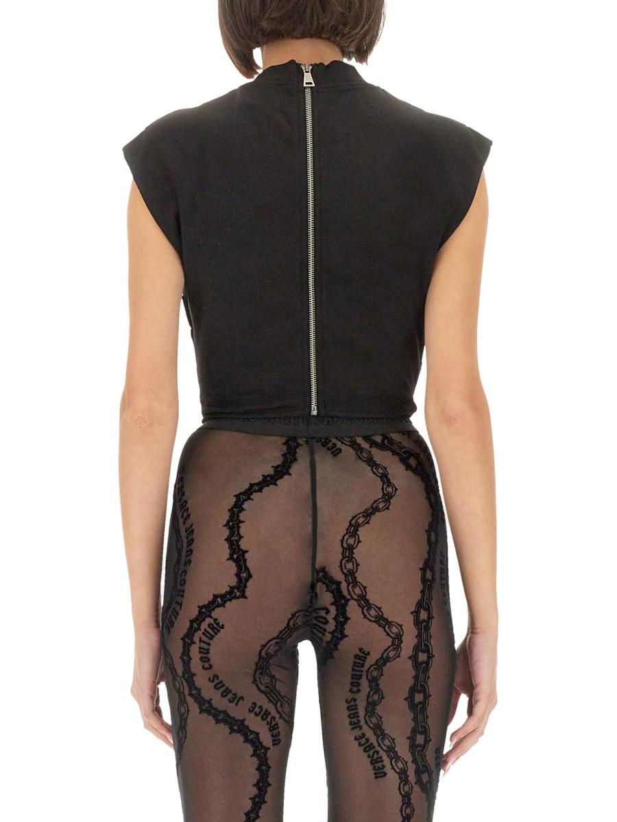 VERSACE JEANS COUTURE TOP IN JERSEY DI COTONE CON LOGO Vendita