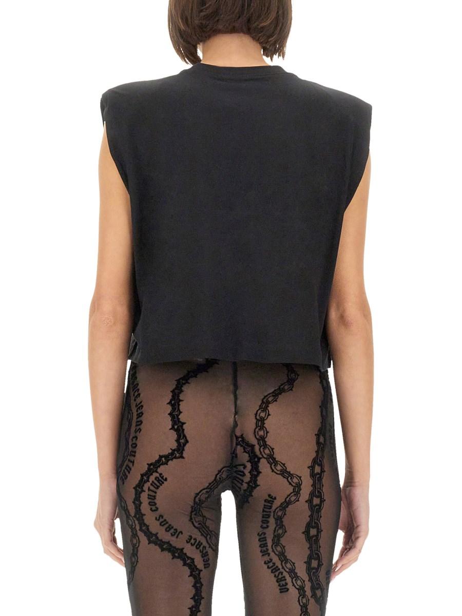 VERSACE JEANS COUTURE TOP IN JERSEY DI COTONE CON LOGO Spedizione Gratuita