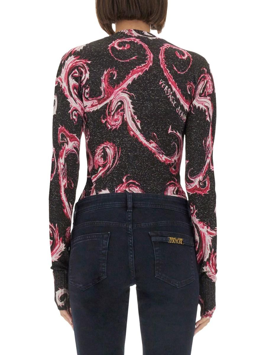 VERSACE JEANS COUTURE T-SHIRT IN MAGLIA LUREX CHROMO Consegna Veloce