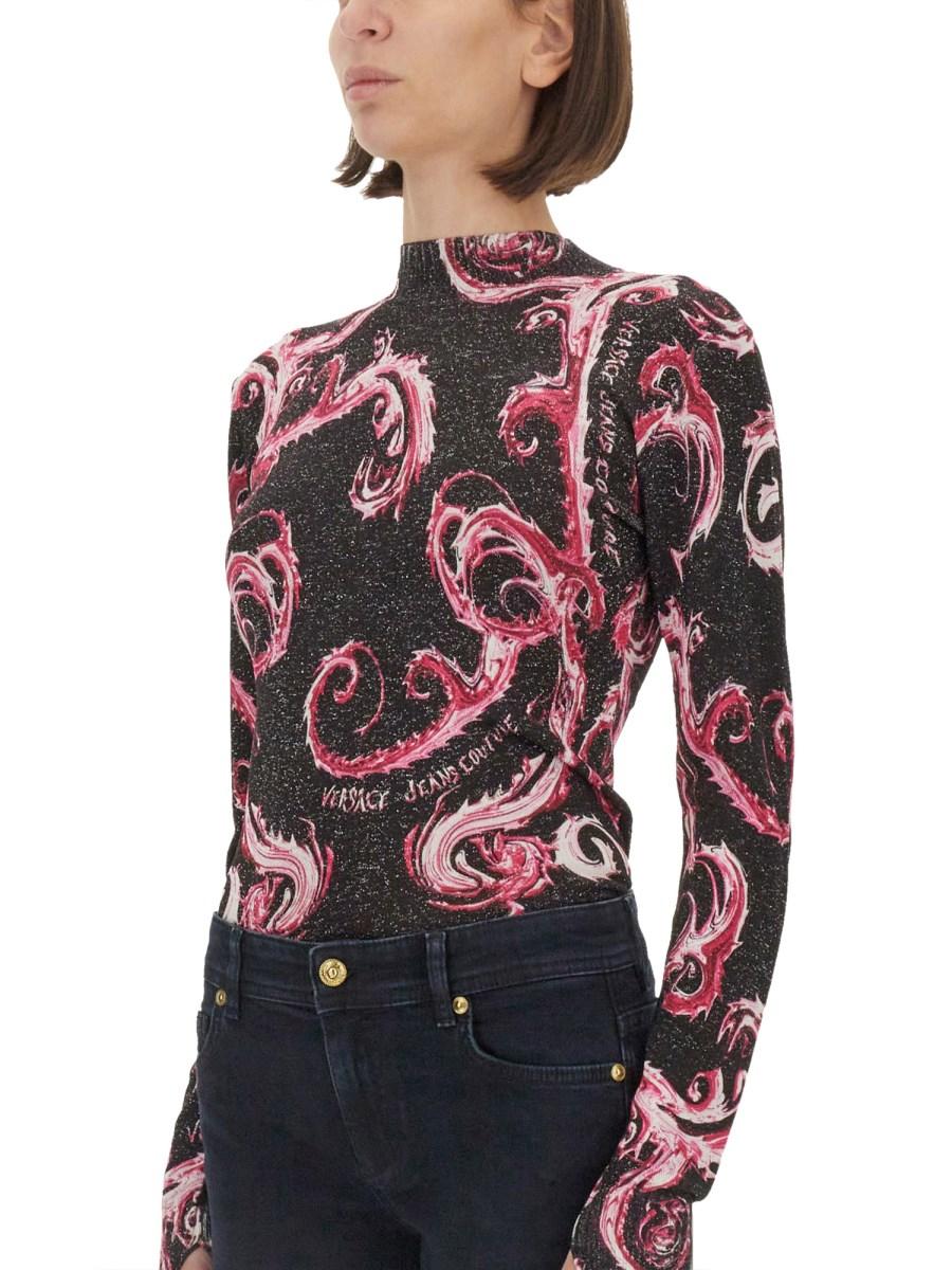 VERSACE JEANS COUTURE T-SHIRT IN MAGLIA LUREX CHROMO Consegna Veloce