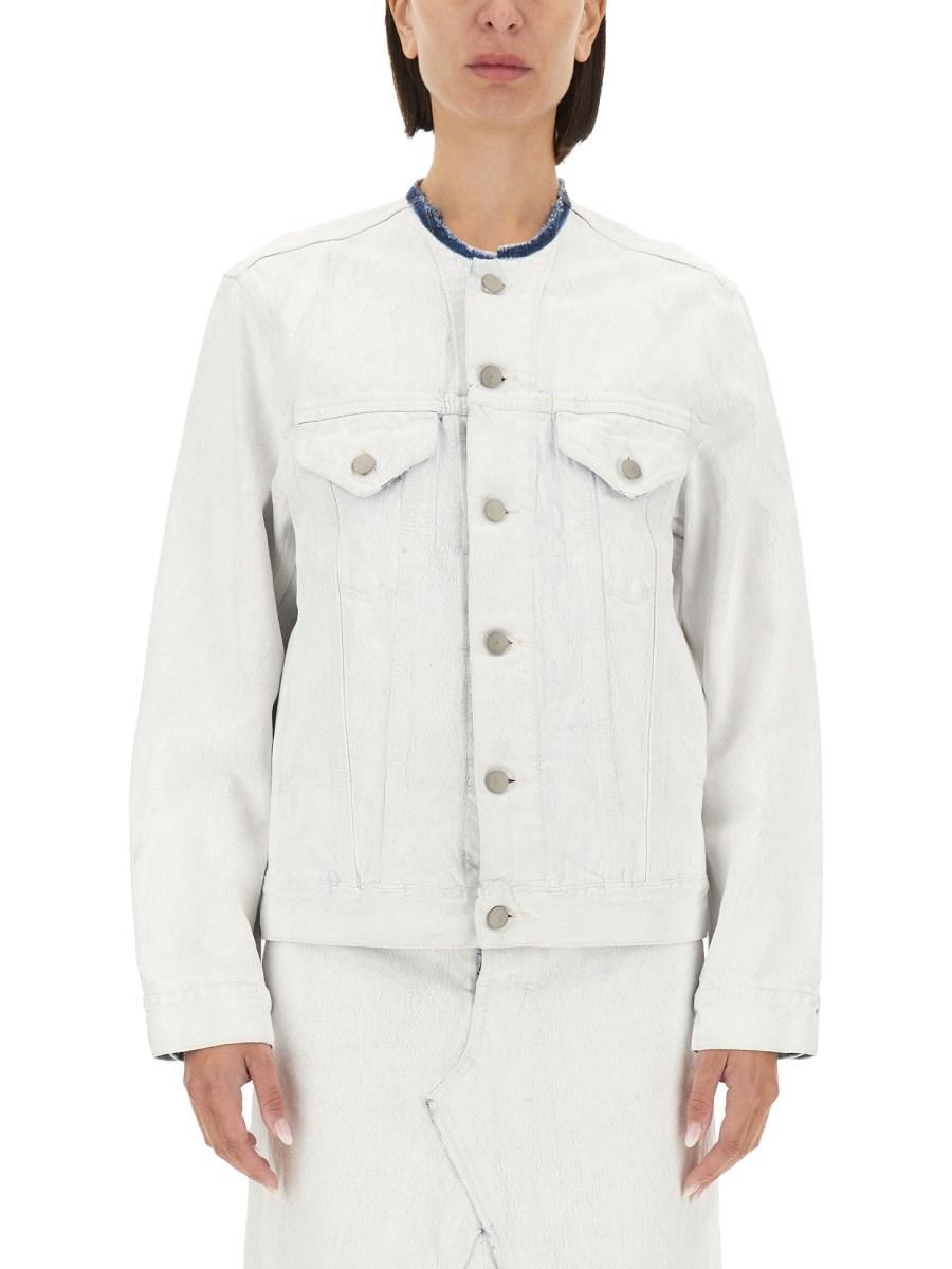 MAISON MARGIELA GIACCA IN DENIM EFFETTO CRAQUELÉ SENZA COLLETTO ACQUISTA ORA