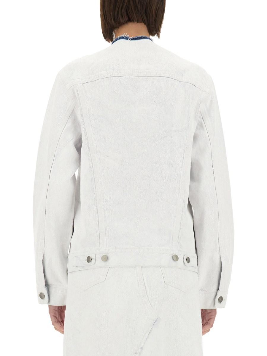 MAISON MARGIELA GIACCA IN DENIM EFFETTO CRAQUELÉ SENZA COLLETTO ACQUISTA ORA