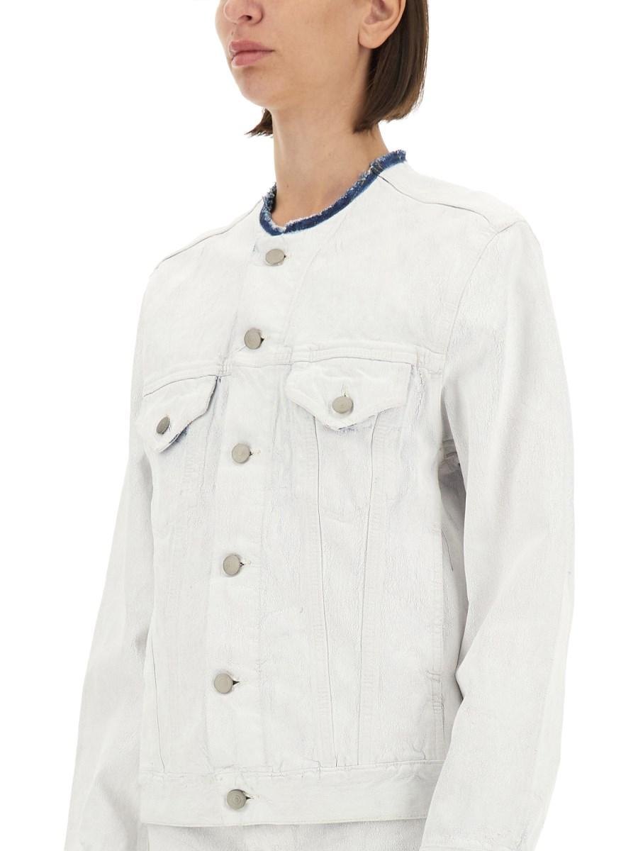 MAISON MARGIELA GIACCA IN DENIM EFFETTO CRAQUELÉ SENZA COLLETTO ACQUISTA ORA