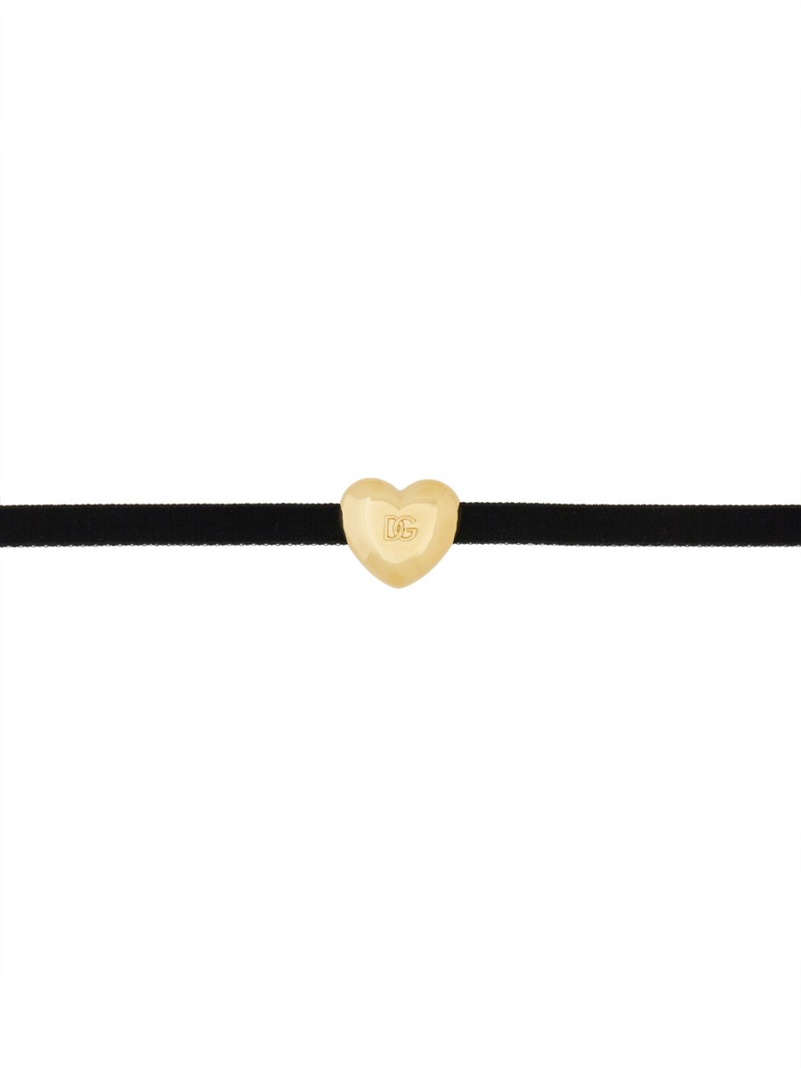 DOLCE & GABBANA COLLANA CON NASTRO IN VELLITO E CUORE LOGATO DG Sconto di tempo limitato