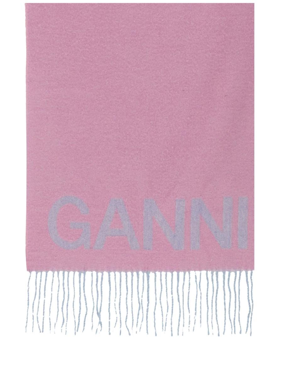 GANNI SCIARPA IN LANA CON LOGO E FRANGE Offerta Anniversario
