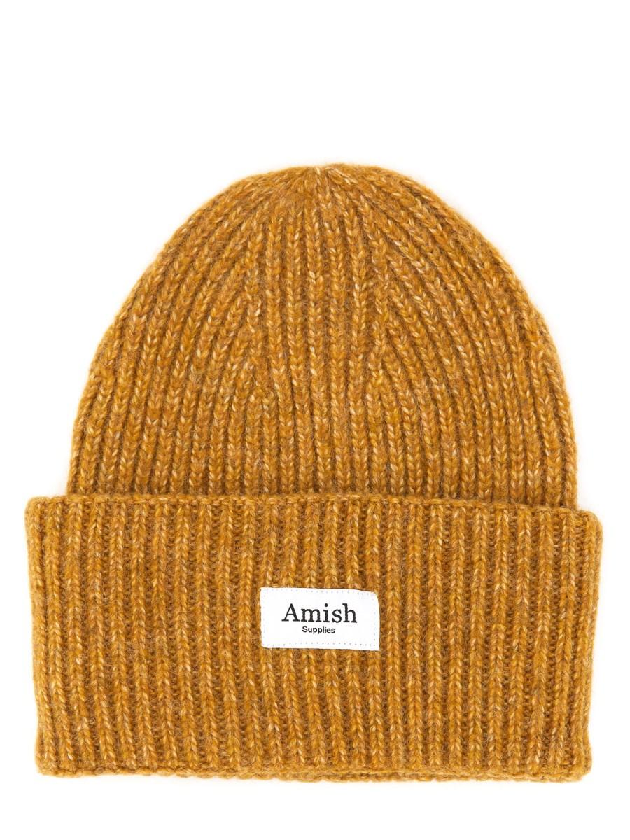 AMISH CAPPELLO BEANIE IN MISTO LANA CON LOGO Vendita calda