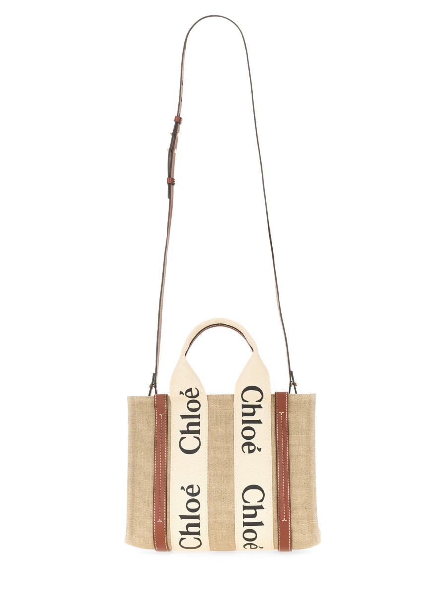 CHLOE&#39; BORSA TOTE WOODY SMALL IN LINO Negozi Online