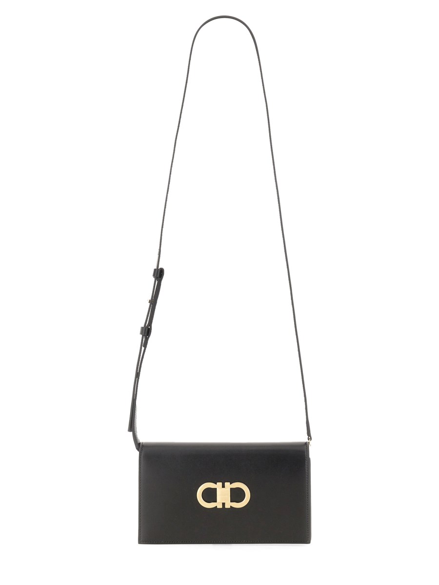 FERRAGAMO MINI BAG DOPPIO GANCINI IN PELLE Comprare a buon mercato
