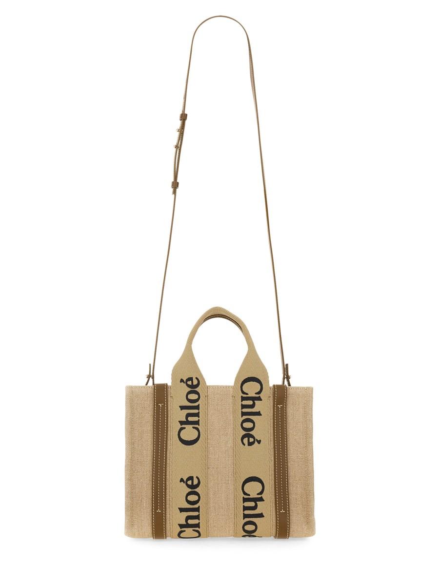 CHLOE&#39; BORSA TOTOE "WOODY" SMALL IN LINO Italia