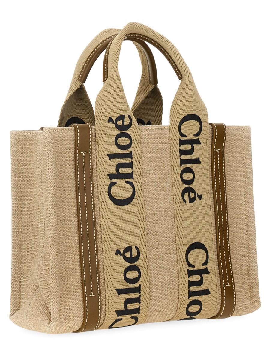 CHLOE&#39; BORSA TOTOE "WOODY" SMALL IN LINO Italia