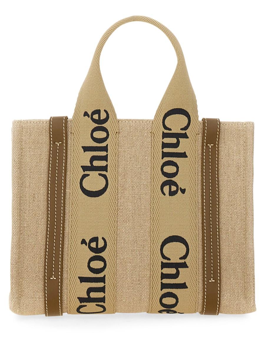 CHLOE&#39; BORSA TOTOE "WOODY" SMALL IN LINO Italia
