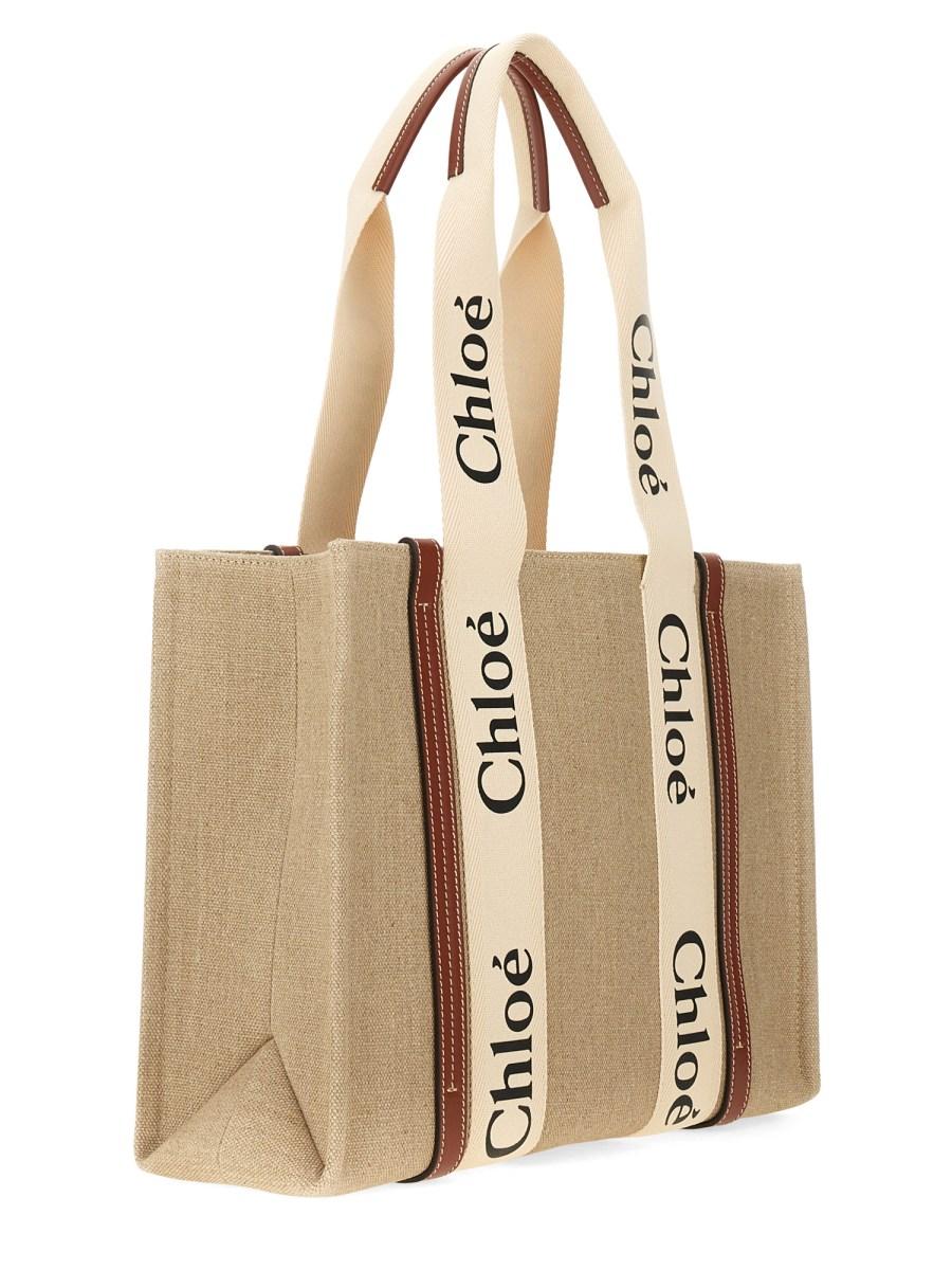 CHLOE&#39; BORSA TOTE WOODY IN LINO Negozi Online