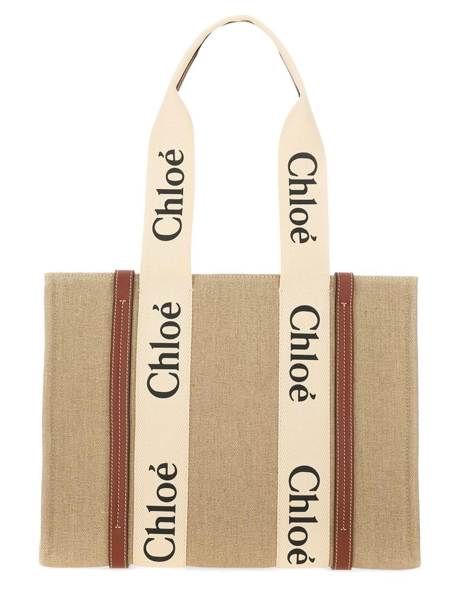 CHLOE&#39; BORSA TOTE WOODY IN LINO Negozi Online