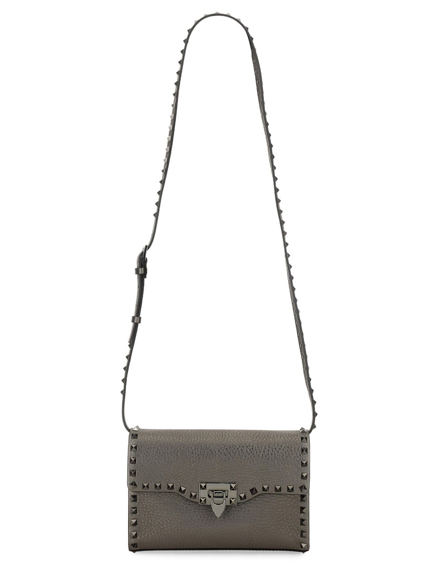 VALENTINO GARAVANI BORSA A TRACOLLA ROCKSTUD SMALL IN PELLE LAMINATA Smaltimento dello stoccaggio