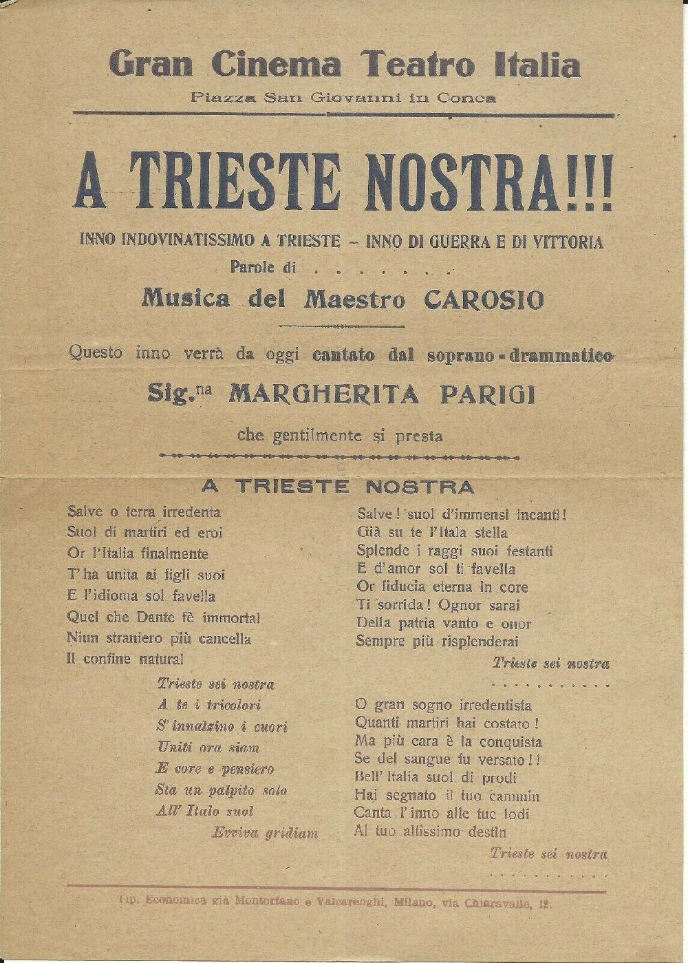 Abebooks Raro volantino A Trieste nostra Inno di guerra e di vittoria 1918 (?) Online
