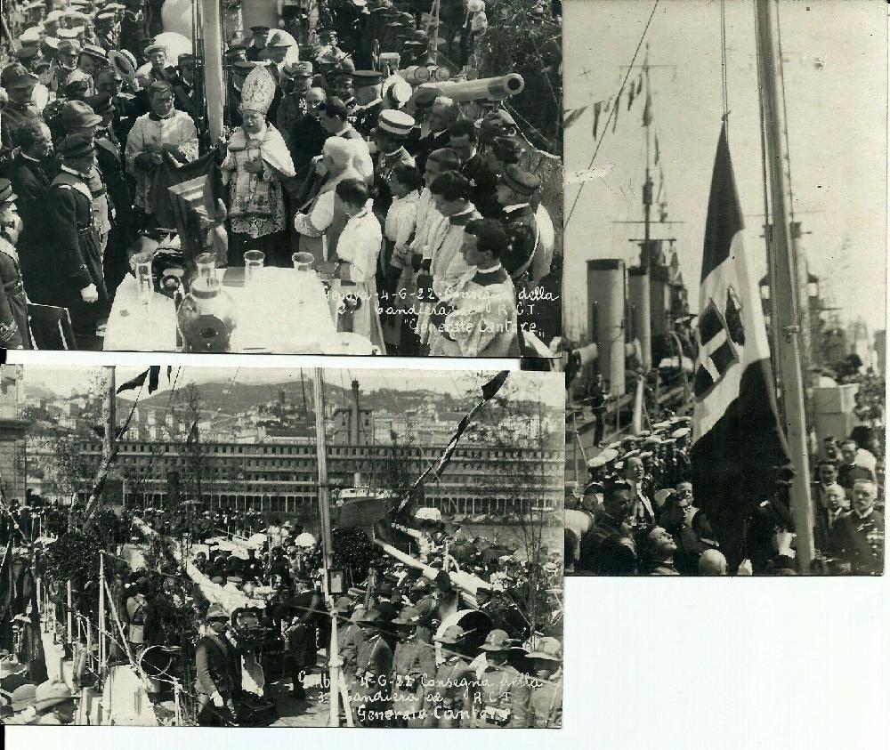 Abebooks 3 foto originali Regia Nave Generale Cantore consegna della bandiera Genova 1922 Vendita Economica