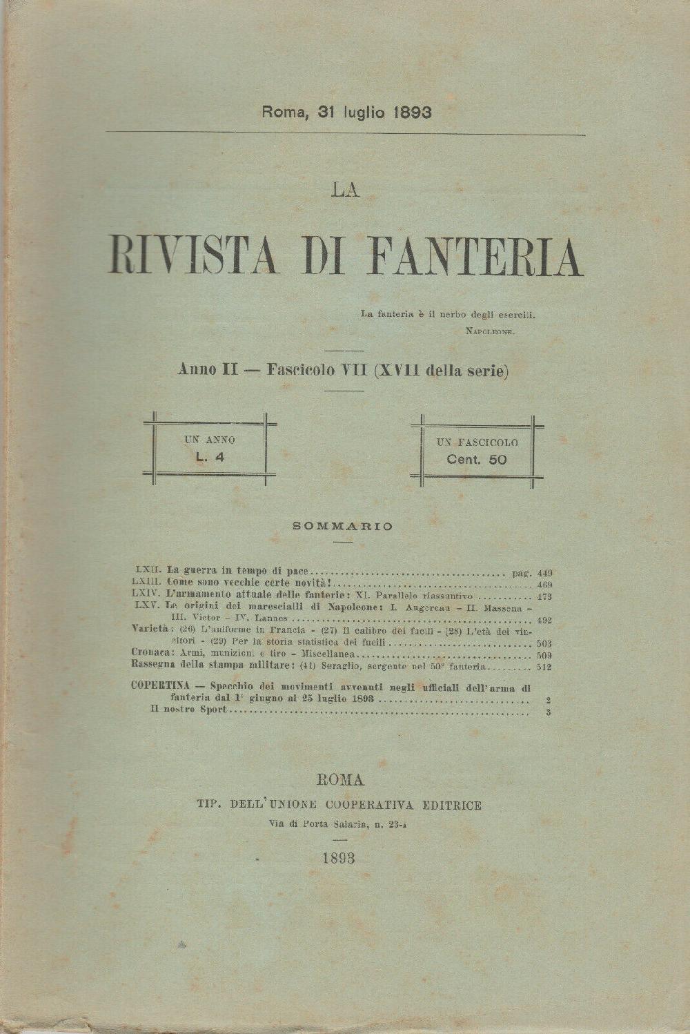 Abebooks Rivista di Fanteria (armi munizioni e tiro) 31 lugio 1893 I Più Venduti