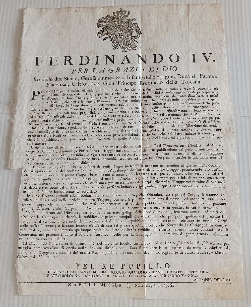 Abebooks Editto 1760 Ferdinandi IV INDULTO delitti aboliti estinti Regia Stamperia Napoli Promozione