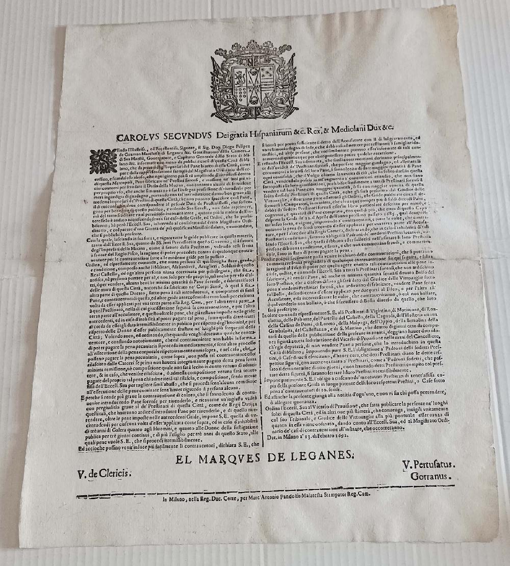 Abebooks Carolus Secundus Ducato di Milano Pane forense GRIDARIO Malatesta 1692 Qualità Garantita