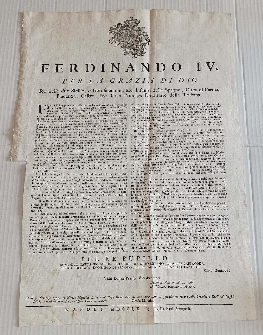 Abebooks Ferdinando IV Legge divieto di Giochi proibiti Bando Napoli 1760 Majorino Acquista Ora